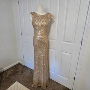 Sorella Vita Gown Womens 6 Gold Sequin Cowl Back Cap Sleeve Formal 8718